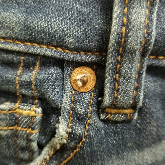 American Eagle Outfitters Hi-Rise Mini Skirt Blue Zipper Sides Frayed Hem Size 4 - Picture 14 of 16